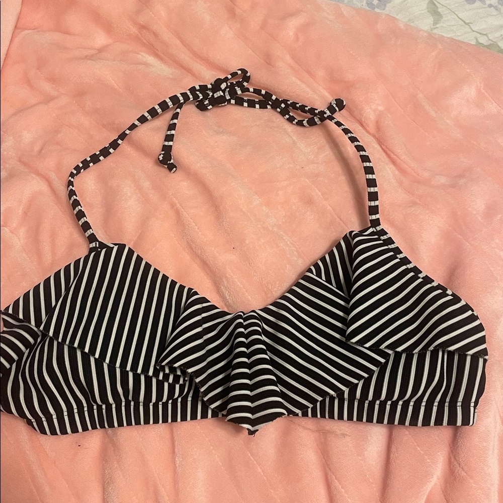 Black and White Striped Bikini Top